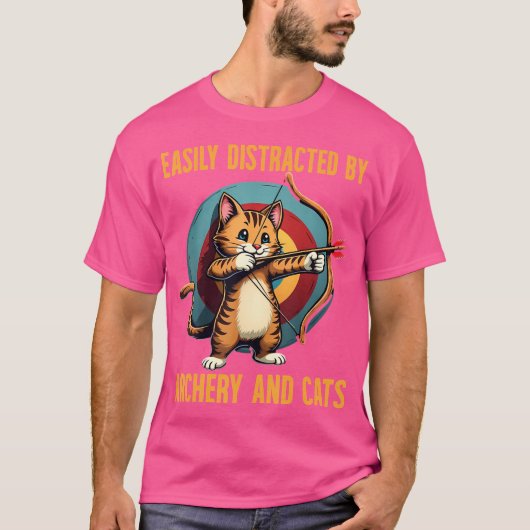 T-shirt Facilement Distrait Par Le Tir À L'Arc Et Les Chat (Devant)