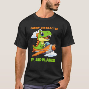 T-shirt Facilement Distrait Par Les Avions Drôle Dinosaure