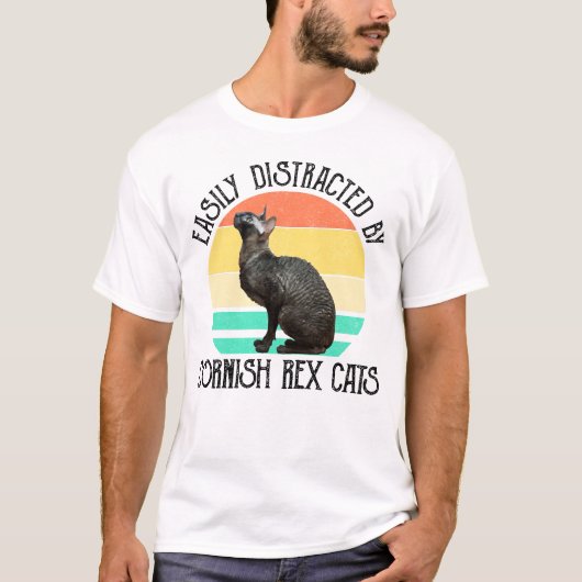 T-shirt Facilement Distrait Par Les Chats Cornish Rex (Devant)