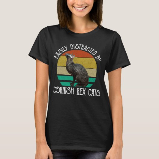 T-shirt Facilement Distrait Par Les Chats Cornish Rex (Devant)