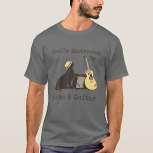 T-shirt Facilement Distrait Par Les Chats Et La Guitare