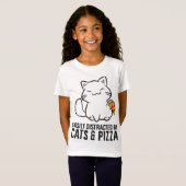 T-Shirt Facilement Distrait Par Les Chats Et La Pizza (Devant entier)
