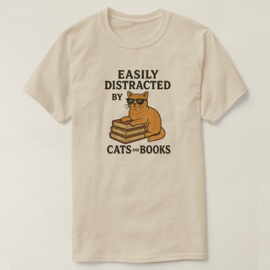 T-shirt Facilement distrait par les chats et les livres (Design devant)