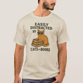 T-shirt Facilement distrait par les chats et les livres (Devant)