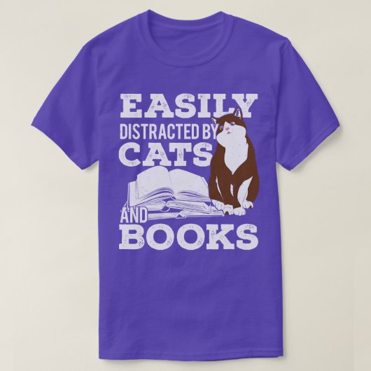 T-shirt Facilement Distrait Par Les Chats Et Les Livres (Design devant)