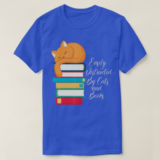 T-shirt Facilement distrait par les chats et les livres -  (Design devant)