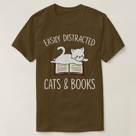 T-shirt Facilement distrait par les chats et les livres am (Design devant)