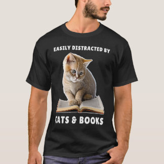 T-shirt Facilement distrait par les chats et les livres Cl