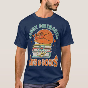 T-shirt Facilement Distrait Par Les Chats Et Les Livres Jo