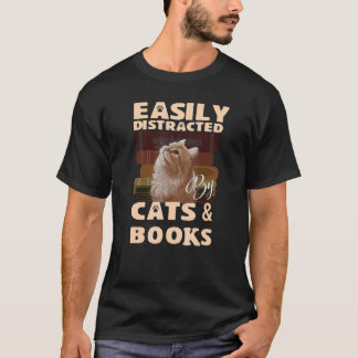 T-shirt Facilement Distrait Par Les Chats Et Les Livres Li