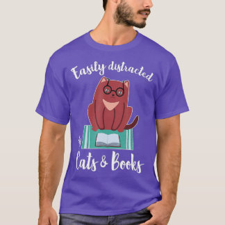 T-shirt Facilement Distrait Par Les Chats Et Les Livres Po