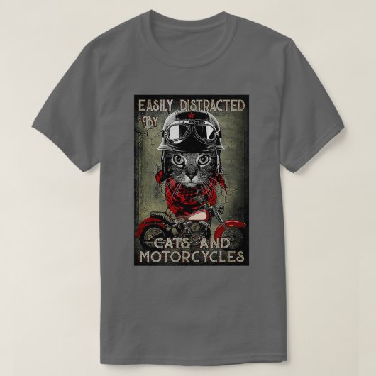 T-shirt Facilement distrait par les chats et les motos noi (Design devant)