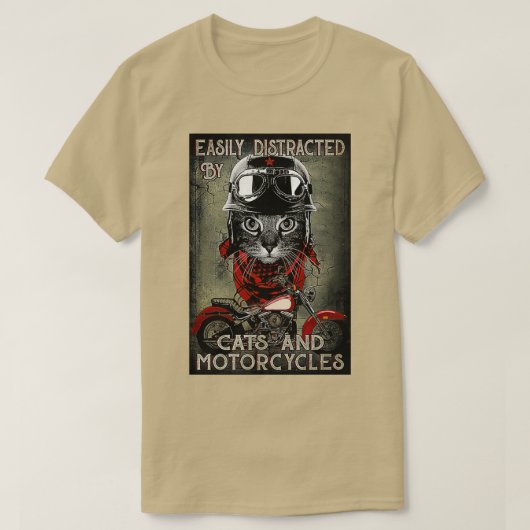 T-shirt Facilement Distrait Par Les Chats Et Les Motos Vél (Design devant)