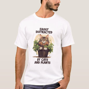 T-shirt Facilement Distrait Par Les Chats Et Les Plantes
