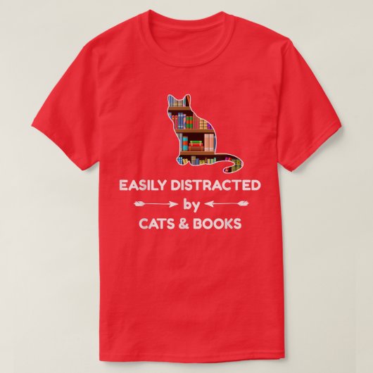 T-shirt Facilement Distrait Par Les Chats Et Livres (Design devant)