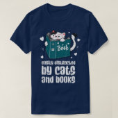 T-shirt Facilement distrait par les chats et livres Chat e (Design devant)