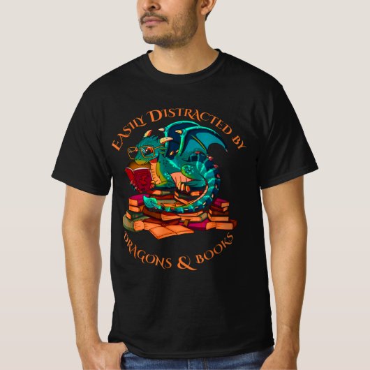 T-shirt Facilement Distrait Par Les Dragons Et Les Livres (Devant)