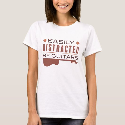 T-shirt Facilement Distrait Par Les Guitares (Devant)