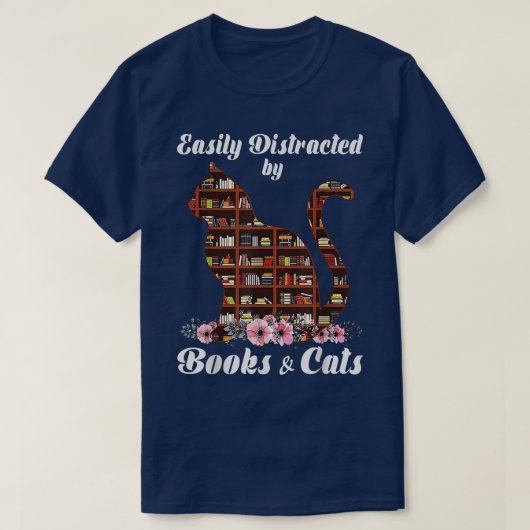 T-shirt Facilement Distrait Par Les Livres Et Chats, Amour (Design devant)