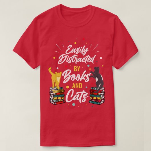 T-shirt Facilement Distrait Par Les Livres Et Les Chats (Design devant)