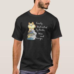 T-shirt Facilement Distrait Par Les Livres Vin Et Corgi
