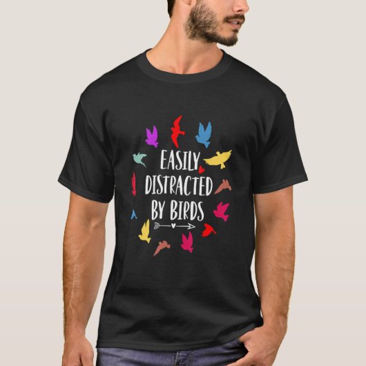 T-shirt Facilement Distrait Par Les Oiseaux Oiseaux (Devant)