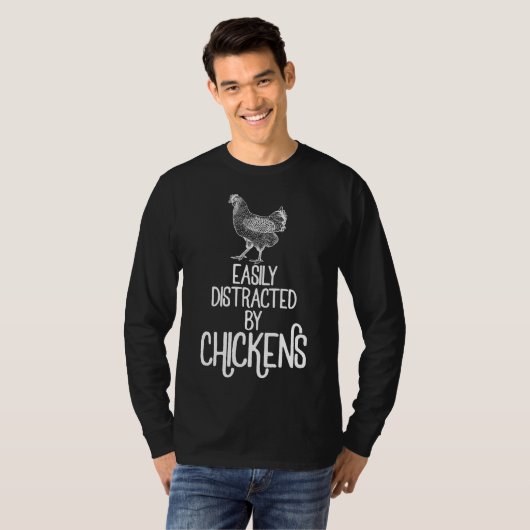 T-shirt Facilement Distrait Par Les Poulets (Devant entier)