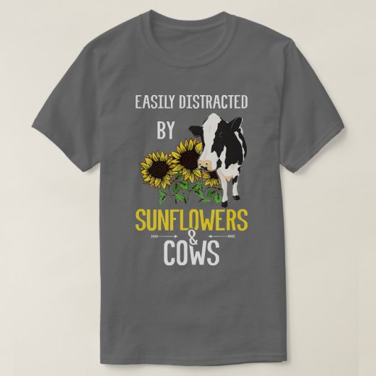 T-shirt Facilement distrait par les tournesols et les vach (Design devant)