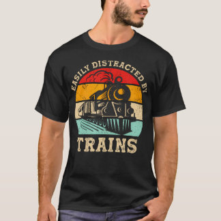 T-shirt Facilement Distrait Par Les Trains Passionné De Ch