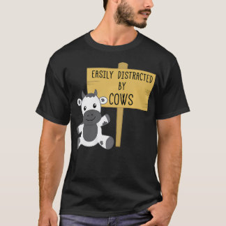 T-shirt Facilement Distrait Par Les Vaches Drôle D'animal