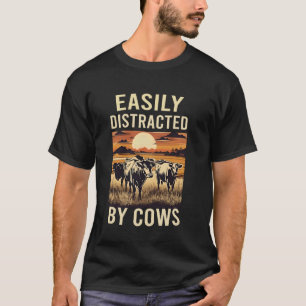 T-shirt Facilement Distrait Par Les Vaches Drôle De Vaches