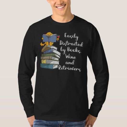 T-shirt Facilement Distrait Par Livres Vin Et Golden Retri (Devant)