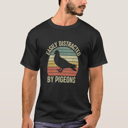 T-shirt Facilement Distrait Par Pigeons Retro Pigeon Vinta (Devant)