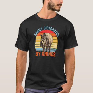 T-shirt Facilement Distrait Par Rhinos Retro Rhinoceros