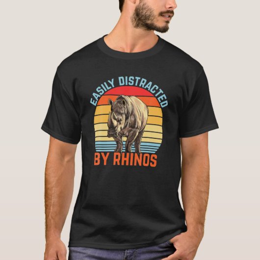 T-shirt Facilement Distrait Par Rhinos Retro Rhinoceros De (Devant)