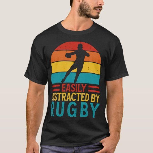 T-shirt Facilement Distrait Par Rugby - Drôle Joueur De Ru (Devant)