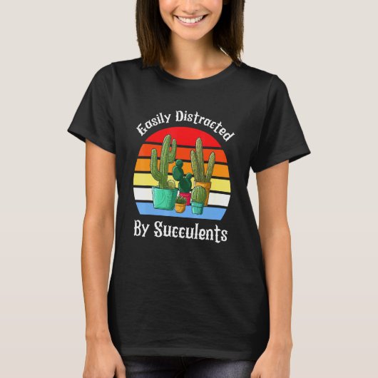 T-shirt Facilement Distrait Par Succulents Cactus Style Ré (Devant)