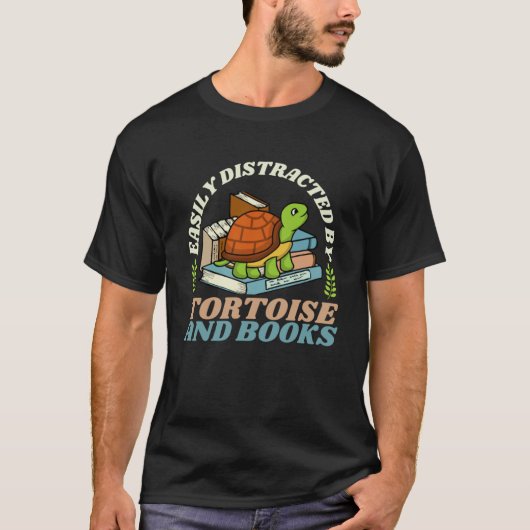 T-shirt Facilement Distrait Par Tortue Et Livres Turtle Bo (Devant)
