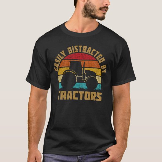 T-shirt Facilement Distrait Par Tracteurs Drôle Paysan Cad (Devant)
