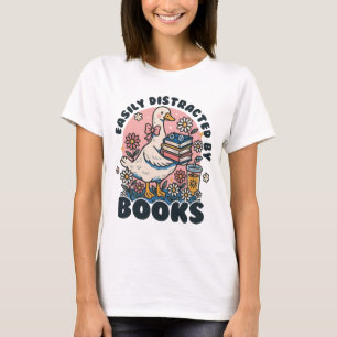 T-shirt Facilement Distrait Par Un Livre Oie Vintage avec