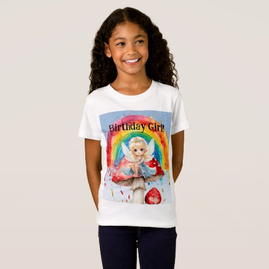 T-Shirt Fairy Mushroom Paint Rainbow Girl Anniversaire (Devant entier)
