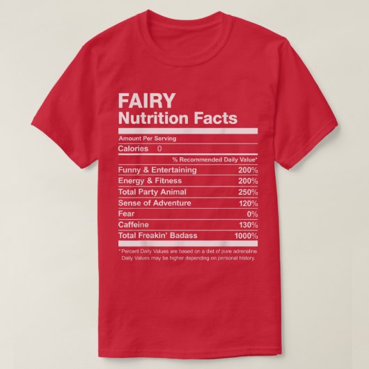 T-shirt Fairy Nutrition Facts Nom Nommé Funny (Design devant)