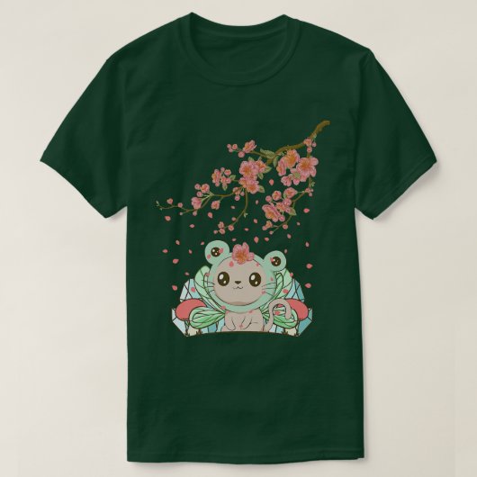 T-shirt Fairycore Aesthetic Fairy Cat Frog Head Cherry Blo (Design devant)