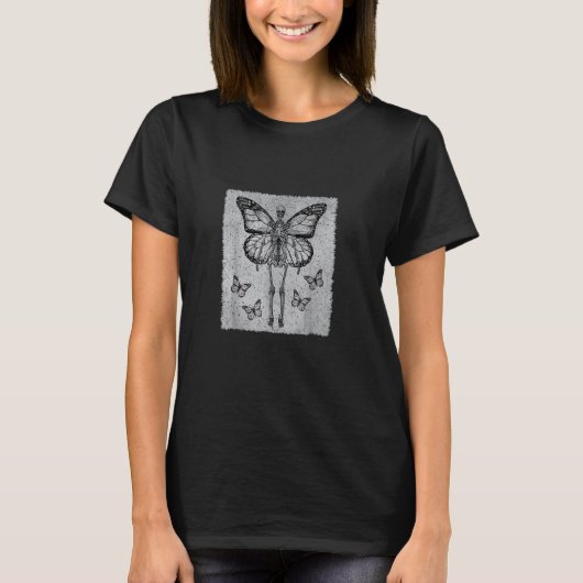 T-shirt Fairycore Aesthetic Gothic Butterfly Skeleton Fair (Devant)