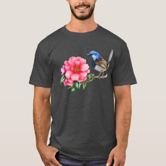 T-shirt FairyWren Bird Pink Camellia FlowerBirding Bird Wa