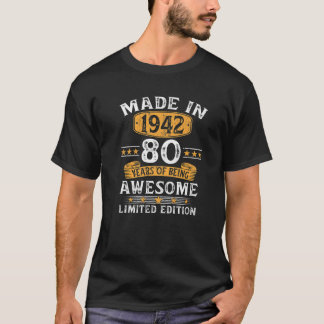 T-shirt Fait En 1942 Cadeaux 80 Ans Cadeaux 80E Anniversai