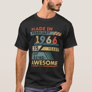 T-shirt Fait En Février 1966 55 Ans 55E Anniversaire G