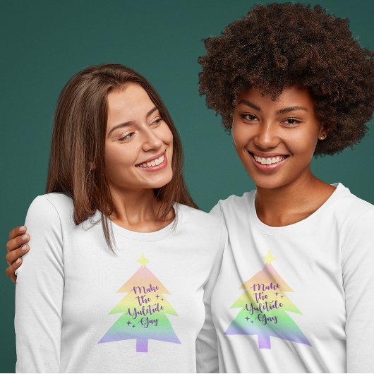 T-shirt Faites de Yuletide Gay Pastel Rainbow