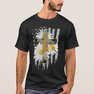 T-shirt Faith Cross Croix Décontractée Daisy US Drapeau Fl