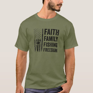 T-shirt Faith Family Fishing Freedom - Funny USA Flag Bass